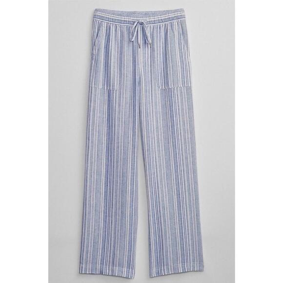 GAP Wide-Leg Linen Blend Ankle Pants Womens Size S Blue & White Stripe Pockets - Picture 1 of 8